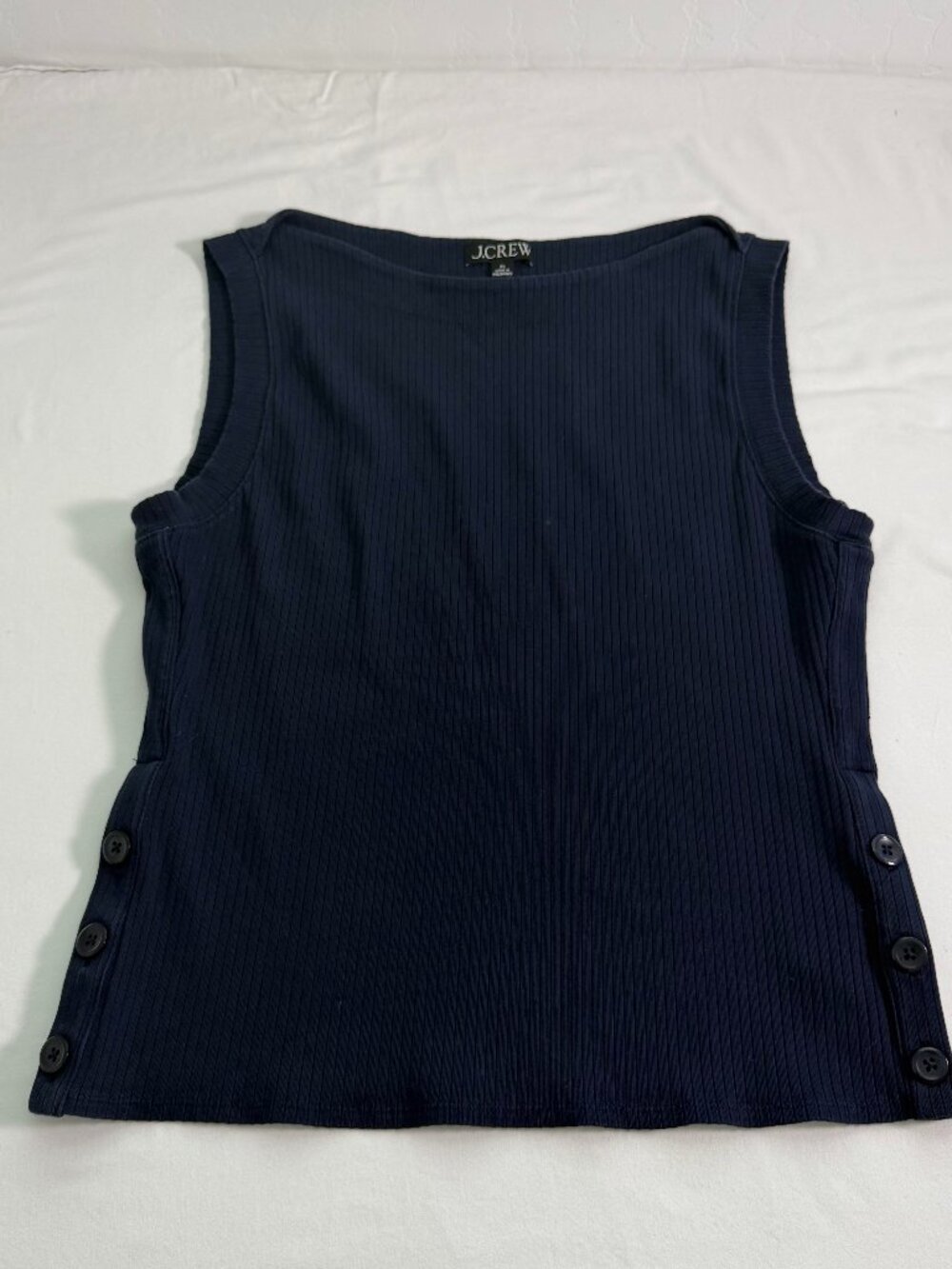 J.Crew Ribbed Knit Sleeveless Top XL Navy Side Button Detail Casual Tank